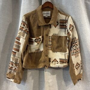 Reserve Fairfax Womens XL Brown Corduroy Aztec Fleece Crop Jacket‎
